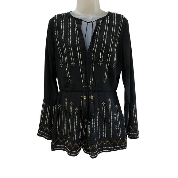 Ale By Alessandra X Revolve Edite Embellished Black Romper W/ Long Sleeves & Bea - Picture 2 of 11